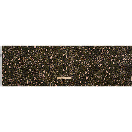 Silk Charmeuse Print 16MM, Made in Italy - Dark Olive Green, Beige and Black Animal Spots