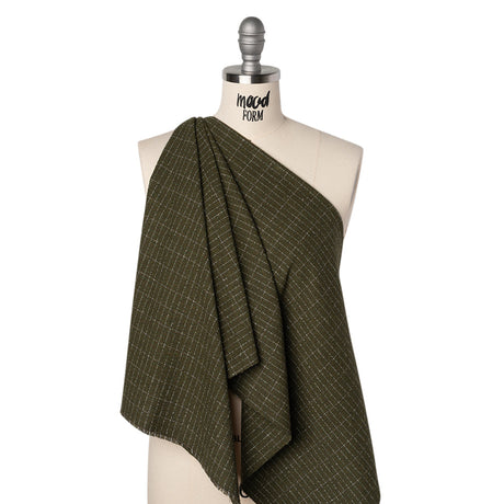 Yarn-Dyed Cotton Flannel - Olive Green and White Rectangle Checks - Deadstock