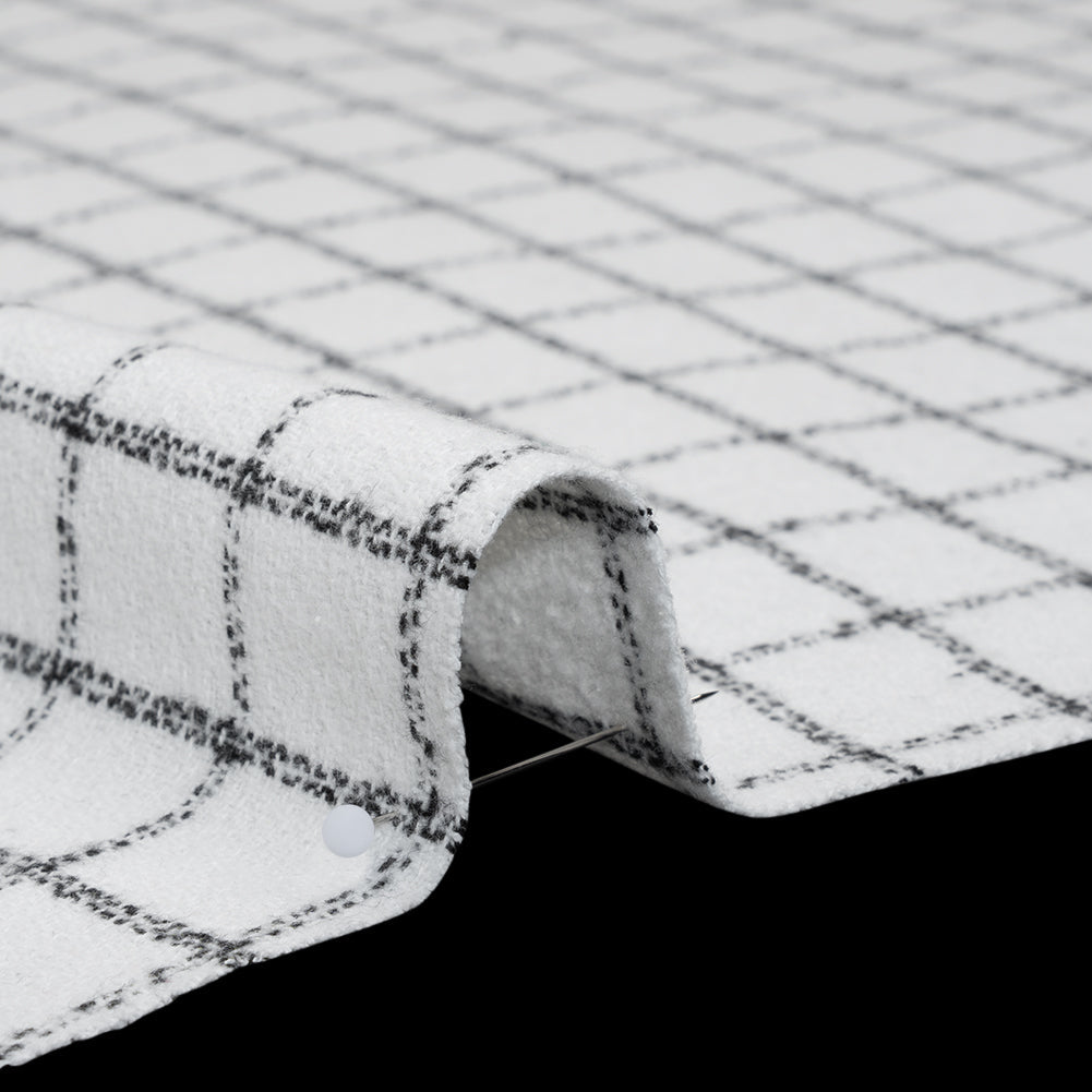Yarn-Dyed Cotton Flannel - Black on White Windowpane Checks - Deadstock