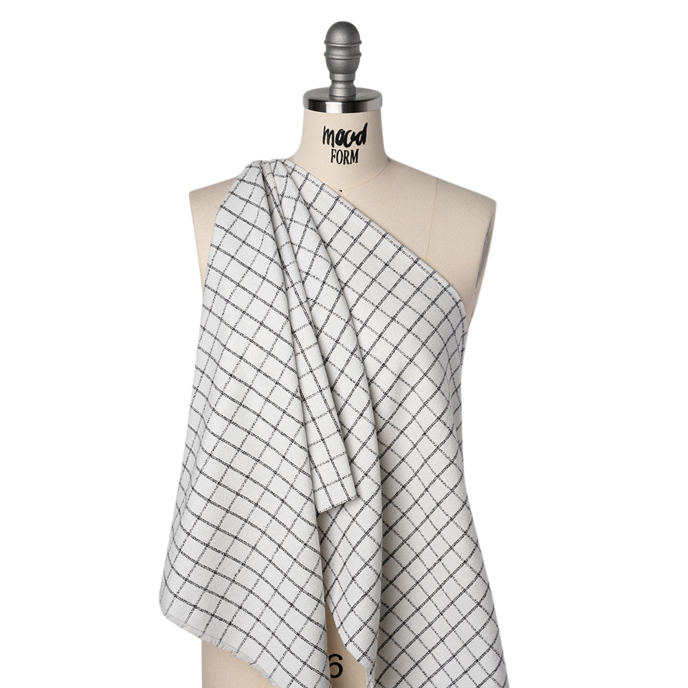 Yarn-Dyed Cotton Flannel - Black on White Windowpane Checks - Deadstock