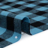 Yarn-Dyed Cotton Twill Flannel - Small Sky Blue and Black Buffalo Check - Deadstock