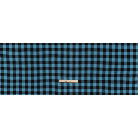Yarn-Dyed Cotton Twill Flannel - Small Sky Blue and Black Buffalo Check - Deadstock