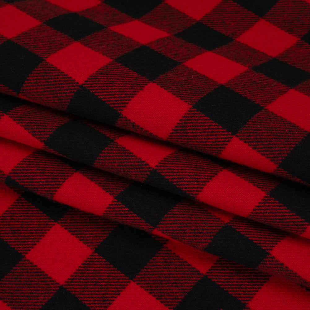Yarn-Dyed Cotton Twill Flannel - Small Red and Black Buffalo Check - Deadstock