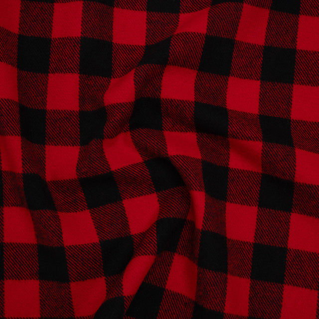 Yarn-Dyed Cotton Twill Flannel - Small Red and Black Buffalo Check - Deadstock
