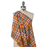 Yarn-Dyed Cotton Twill Flannel - Creamsicle Orange, Sky Blue and Dusty Red Plaid - Deadstock
