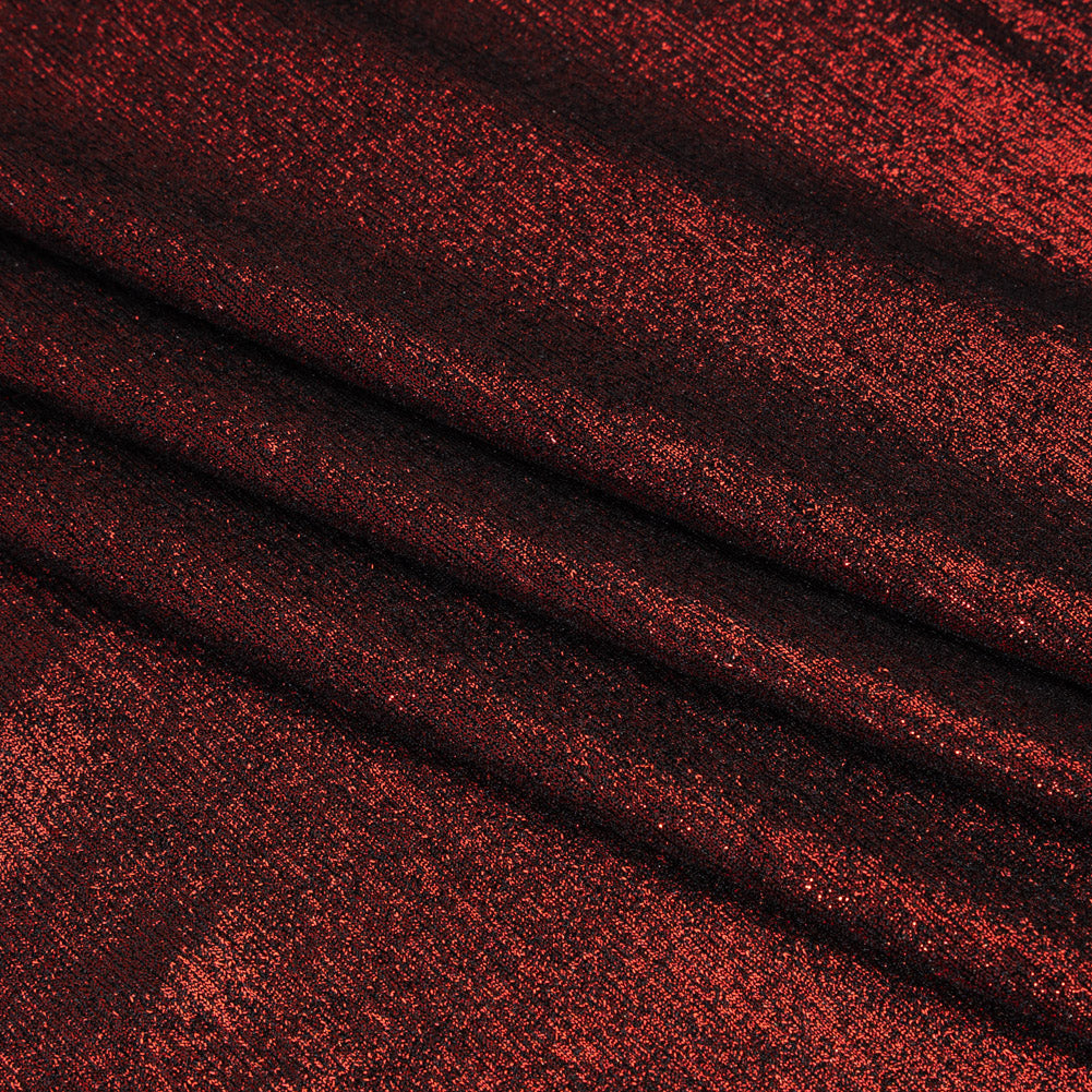 Metallic Foiled Uneven Stretch Rib Knit - Red on Black - Estelle Collection