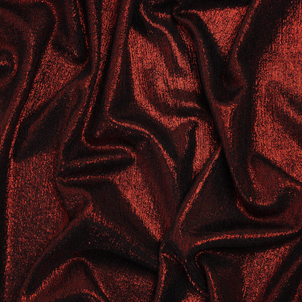Metallic Foiled Uneven Stretch Rib Knit - Red on Black - Estelle Collection