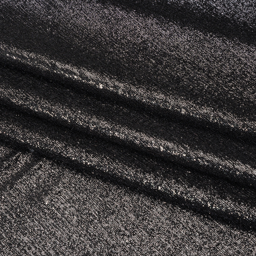 Metallic Foiled Uneven Stretch Rib Knit - Charcoal on Black - Estelle Collection