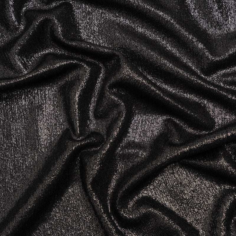 Metallic Foiled Uneven Stretch Rib Knit - Charcoal on Black - Estelle Collection