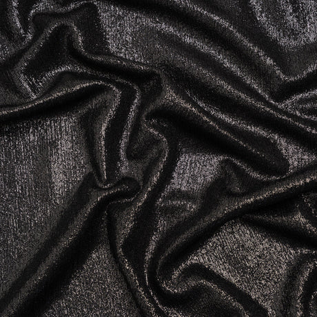 Metallic Foiled Uneven Stretch Rib Knit - Charcoal on Black - Estelle Collection