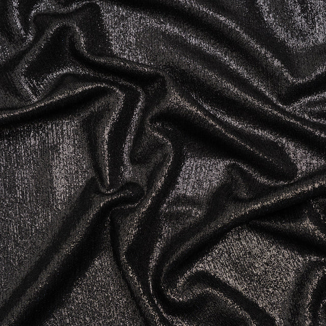 Metallic Foiled Uneven Stretch Rib Knit - Charcoal on Black - Estelle Collection
