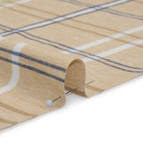 Stretch Linen Woven - Beige, Navy and White Plaid with Metallic Silver Accents