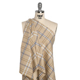 Stretch Linen Woven - Beige, Navy and White Plaid with Metallic Silver Accents
