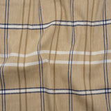 Stretch Linen Woven - Beige, Navy and White Plaid with Metallic Silver Accents