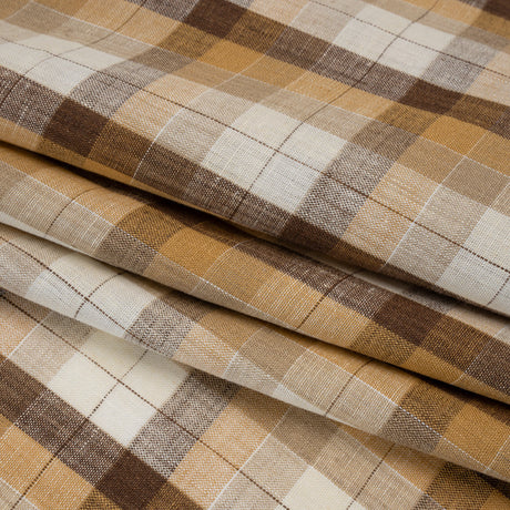 Medium Weight Linen Woven - Beige, Brown and Cream Plaid