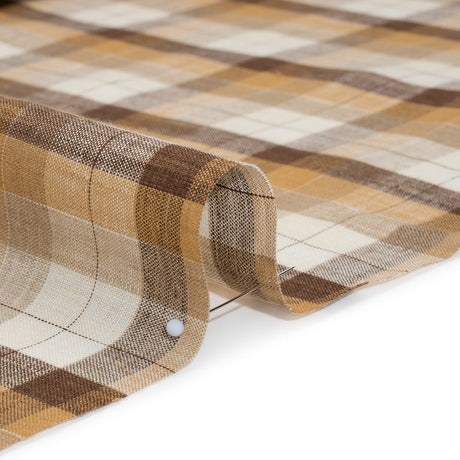 Medium Weight Linen Woven - Beige, Brown and Cream Plaid