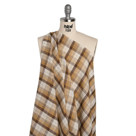 Medium Weight Linen Woven - Beige, Brown and Cream Plaid