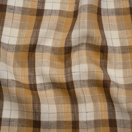 Medium Weight Linen Woven - Beige, Brown and Cream Plaid