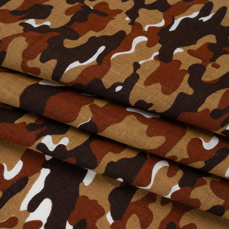 Medium Weight Linen Woven Print - Brown, Russet and Tan Camouflage