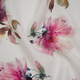 Medium Weight Linen Woven Print - Fuschia Pink on White Wild Roses