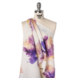 Medium Weight Linen Woven Print - Lilac Purple and Golden Yellow on White Wild Roses