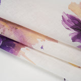 Medium Weight Linen Woven Print - Lilac Purple and Golden Yellow on White Wild Roses