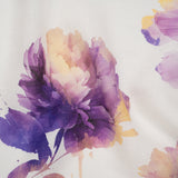 Medium Weight Linen Woven Print - Lilac Purple and Golden Yellow on White Wild Roses