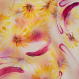 Medium Weight Linen Woven Print - Fuchsia Pink and Bright Yellow Sunflower Garden