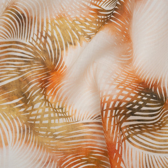 Medium Weight Linen Woven Print - Blush, Olive and White Illuminated Palm Leaves