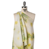 Medium Weight Linen Woven Print - Citrus Green, Yellow and White Illuminated Palm Leaves