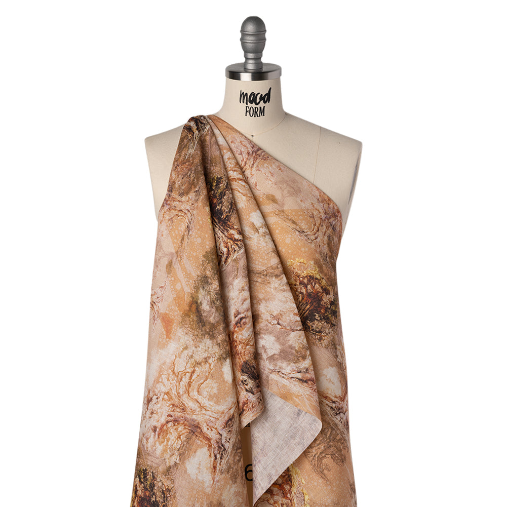 Medium Weight Linen Woven Print - Tan and Beige Giant Trees