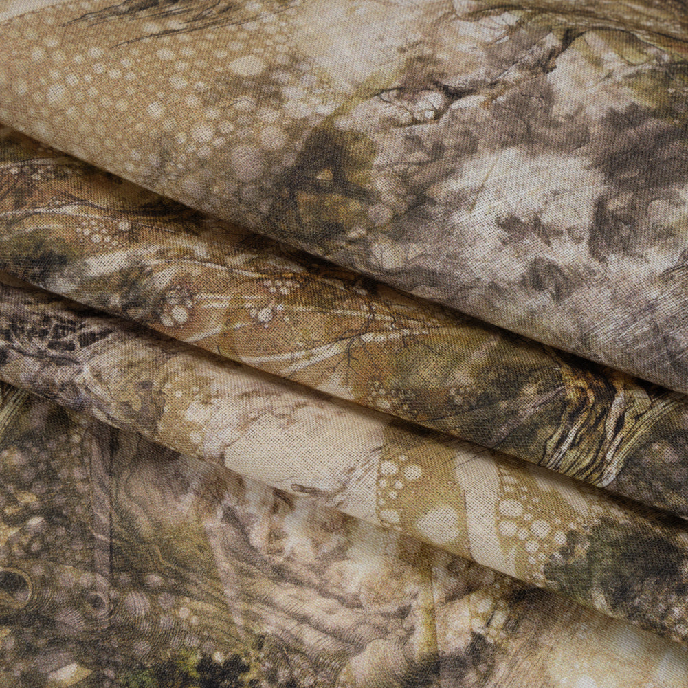 Medium Weight Linen Woven Print - Sand Beige and Green Giant Trees