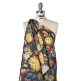 Medium Weight Linen Woven Print - Yellow, Red and Dark Green Mythical Garden