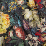 Medium Weight Linen Woven Print - Yellow, Red and Dark Green Mythical Garden
