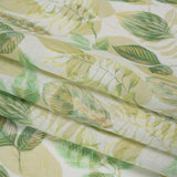 Medium Weight Linen Woven Print - Green on White Laying Leaves