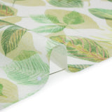 Medium Weight Linen Woven Print - Green on White Laying Leaves