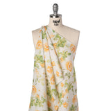 Medium Weight Linen Woven Print - Orange and Green on White Little Roses