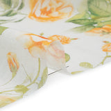Medium Weight Linen Woven Print - Orange and Green on White Little Roses