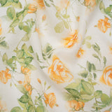 Medium Weight Linen Woven Print - Orange and Green on White Little Roses