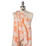 Medium Weight Linen Woven Print - Orange and Red on White Airy Leaves