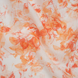 Medium Weight Linen Woven Print - Orange and Red on White Airy Leaves