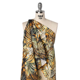 Medium Weight Linen Woven Print - Sage Green, Amber and Black Elegant Palm Silhouettes