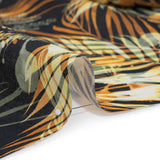 Medium Weight Linen Woven Print - Sage Green, Amber and Black Elegant Palm Silhouettes