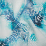 Medium Weight Linen Woven Print - Sahara Blue and White Palm Leaves