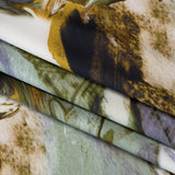 Polyester Satin - Muted Blue, Green and Yellow Ochre Earthy Swirls - Mood Exclusive Molten Moves Print