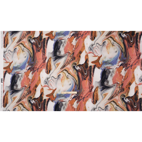 Polyester Satin - Madder Red, Blue and Pale Gray Earthy Swirls - Mood Exclusive Molten Moves Print