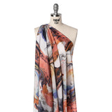 Polyester Satin - Madder Red, Blue and Pale Gray Earthy Swirls - Mood Exclusive Molten Moves Print