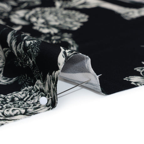 Polyester Satin - White on Black Flowers and Columns - Mood Exclusive Petal Pillars Print