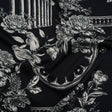 Polyester Satin - White on Black Flowers and Columns - Mood Exclusive Petal Pillars Print