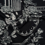 Polyester Satin - White on Black Flowers and Columns - Mood Exclusive Petal Pillars Print